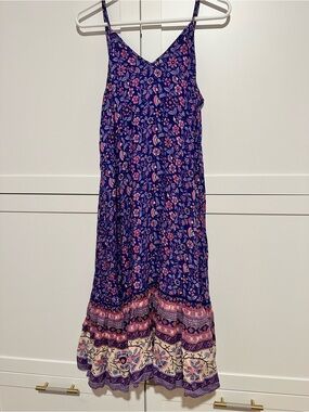 Spell & The Gypsy Floral Maxi Dress Dahlia purple and pink strappy